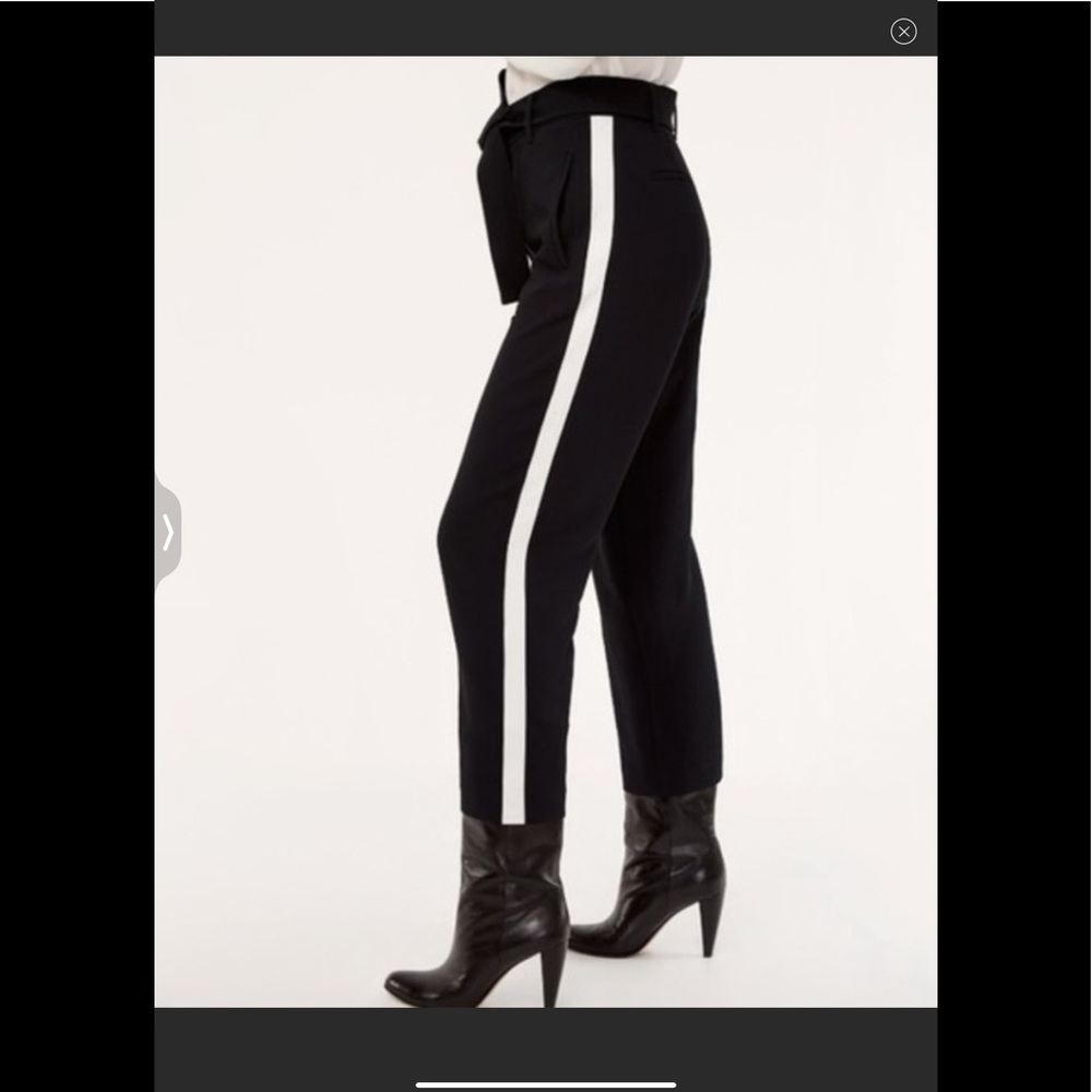 Wilfred Black Tuxedo Stripe Pants with White Side Stripe